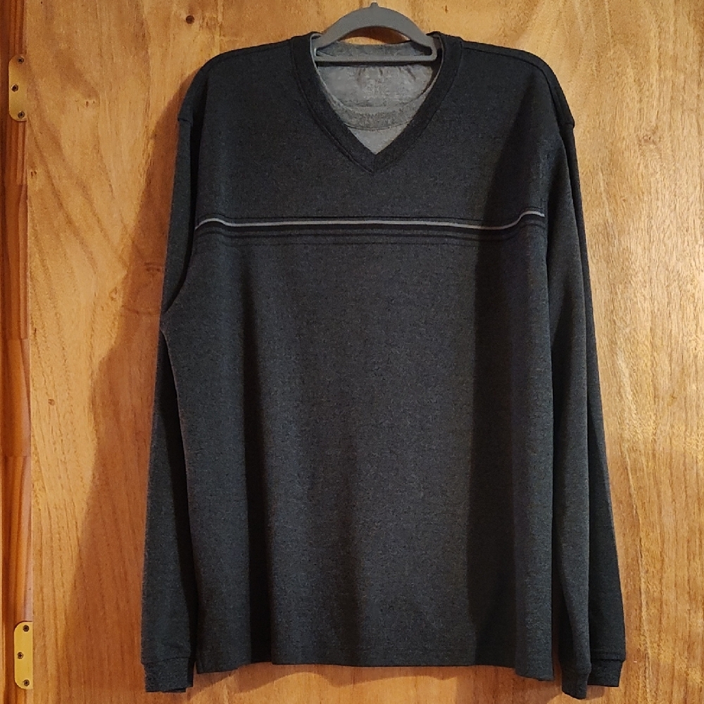 Van Heusen Mens Mock Layered Shirt Gray Long Sleeve Cotton Blend Preppy Size XXL